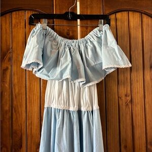 Light blue and white dress